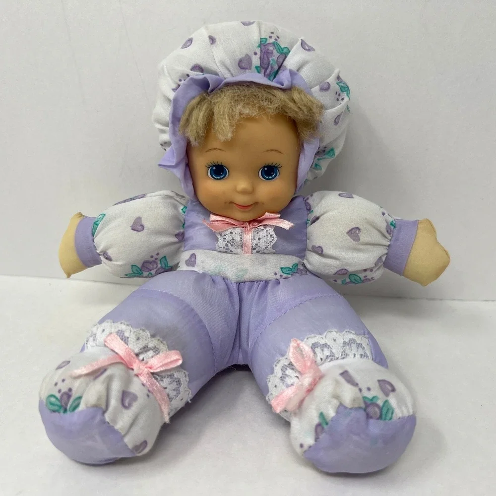 Loving Wonders Soft Luv Baby Doll 8 Inch Purple Floral Nylon Plush Vintage 90s